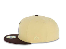 Load image into Gallery viewer, San Diego Padres New Era MLB 5950 Fitted Cap Hat Vegas Gold Crown Dark Brown Visor Cardinal/Khaki Batting Friar Logo 1992 All-Star Game Side Patch Cardinal UV