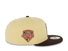 Load image into Gallery viewer, San Diego Padres New Era MLB 5950 Fitted Cap Hat Vegas Gold Crown Dark Brown Visor Cardinal/Khaki Batting Friar Logo 1992 All-Star Game Side Patch Cardinal UV