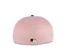 Load image into Gallery viewer, San Diego Padres New Era MLB 59FIFTY 5950 Fitted Cap Hat Pink Crown Brown Visor Brown/Metallic Gold Swinging Friar Logo Stadium Side Patch Cream UV