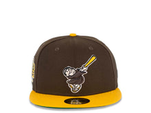 Load image into Gallery viewer, San Diego Padres New Era MLB 59FIFTY 5950 Fitted Cap Hat Brown Crown Yellow Visor Brown/Yellow Swinging Friar Logo Stadium Side Patch Green UV