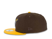 Load image into Gallery viewer, San Diego Padres New Era MLB 59FIFTY 5950 Fitted Cap Hat Brown Crown Yellow Visor Brown/Yellow Swinging Friar Logo Stadium Side Patch Green UV