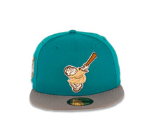 Load image into Gallery viewer, San Diego Padres New Era MLB 59FIFTY 5950 Fitted Cap Hat Teal Crown Gray Visor Wheat/Brown Swinging Friar Logo 40th Anniversary Side Patch Gray UV