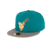 Load image into Gallery viewer, San Diego Padres New Era MLB 59FIFTY 5950 Fitted Cap Hat Teal Crown Gray Visor Wheat/Brown Swinging Friar Logo 40th Anniversary Side Patch Gray UV