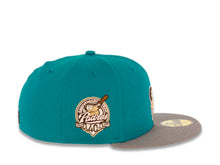 Load image into Gallery viewer, San Diego Padres New Era MLB 59FIFTY 5950 Fitted Cap Hat Teal Crown Gray Visor Wheat/Brown Swinging Friar Logo 40th Anniversary Side Patch Gray UV