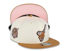 Load image into Gallery viewer, San Diego Padres New Era MLB 9FIFTY 950 Snapback Cap Hat Cream Crown Brown Visor Light Brown/Pink Swinging Friar Logo 40th Anniversary Side Patch