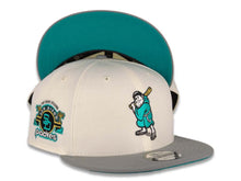 Load image into Gallery viewer, San Diego Padres New Era MLB 9FIFTY 950 Snapback Cap Hat Cream Crown Gray Visor Teal/Gold Batting Friar Logo Stadium Side Patch Aqua UV