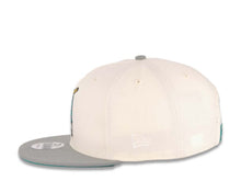 Load image into Gallery viewer, San Diego Padres New Era MLB 9FIFTY 950 Snapback Cap Hat Cream Crown Gray Visor Teal/Gold Batting Friar Logo Stadium Side Patch Aqua UV