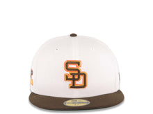 Load image into Gallery viewer, San Diego Padres New Era MLB 59FIFTY 5950 Fitted Cap Hat White/Brown Crown Brown Visor Brown/Yellow Logo 1984 World Series Side Patch Green UV