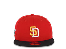 Load image into Gallery viewer, San Diego Padres New Era MLB 59FIFTY 5950 Fitted Cap Hat Red Crown Black Visor Yellow/White Logo 1998 World Series Side Patch Gray UV
