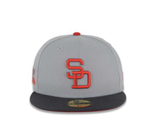Load image into Gallery viewer, San Diego Padres New Era MLB 59FIFTY 5950 Fitted Cap Hat Gray Crown Dark Gray Visor Red/Dark Gray Logo 1984 World Series Side Patch Red UV