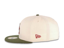 Load image into Gallery viewer, San Diego Padres New Era MLB 59FIFTY 5950 Fitted Cap Hat Cream Crown Olive Green Visor Olive Green/Cardinal Logo 1984 World Series Side Patch Brown UV