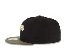 Load image into Gallery viewer, San Diego Padres New Era MLB 59FIFTY 5950 Fitted Cap Hat Black Crown Olive Visor Yellow Green/Dark Orange Script Logo 40th Anniversary Side Patch