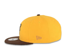 Load image into Gallery viewer, San Diego Padres New Era MLB 9FIFTY 950 Snapback Cap Hat Yellow Crown Dark Brown Visor Brown Catching Friar Logo 40th Anniversary Side Patch Gray UV