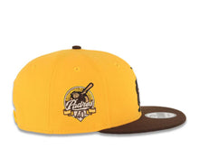 Load image into Gallery viewer, San Diego Padres New Era MLB 9FIFTY 950 Snapback Cap Hat Yellow Crown Dark Brown Visor Brown Catching Friar Logo 40th Anniversary Side Patch Gray UV