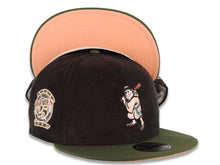 Load image into Gallery viewer, (Corduroy Crown) San Diego Padres New Era MLB 9FIFTY 950 Snapback Cap Hat Black Crown Olive Visor Peach Batting Friar Logo 25th Anniversary Side Patch