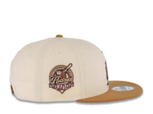 Load image into Gallery viewer, San Diego Padres New Era MLB 9FIFTY 950 Snapback Cap Hat Cream Crown Light Brown Visor Brown/Pink Catching Friar Logo 40th Anniversary Side Patch