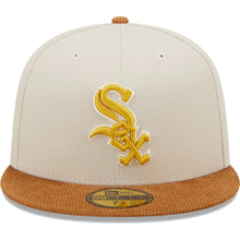 Load image into Gallery viewer, Chicago White Sox New Era MLB 59FIFTY 5950 Fitted Cap Hat Stone Crown Light Brown Corduroy Visor Yellow Logo 2005 World Series Side Patch Dark Green UV