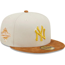 Load image into Gallery viewer, New York Yankees New Era MLB 59FIFTY 5950 Fitted Cap Hat Stone Crown Light Brown Corduroy Visor White/Yellow Logo 1996 World Series Side Patch Dark Green UV