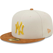 Load image into Gallery viewer, New York Yankees New Era MLB 59FIFTY 5950 Fitted Cap Hat Stone Crown Light Brown Corduroy Visor White/Yellow Logo 1996 World Series Side Patch Dark Green UV