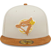 Load image into Gallery viewer, Toronto Blue Jays New Era MLB 59FIFTY 5950 Fitted Cap Hat Stone Crown Light Brown Corduroy Visor Light Brown/Yellow Logo 1993 World Series Side Patch Dark Green UV