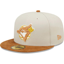 Load image into Gallery viewer, Toronto Blue Jays New Era MLB 59FIFTY 5950 Fitted Cap Hat Stone Crown Light Brown Corduroy Visor Light Brown/Yellow Logo 1993 World Series Side Patch Dark Green UV