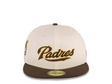 Load image into Gallery viewer, San Diego Padres New Era MLB 59FIFTY 5950 Fitted Cap Hat Cream Crown Brown Visor Brown/Yellow Logo 40th Anniversary Side Patch Cream UV