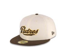 Load image into Gallery viewer, San Diego Padres New Era MLB 59FIFTY 5950 Fitted Cap Hat Cream Crown Brown Visor Brown/Yellow Logo 40th Anniversary Side Patch Cream UV