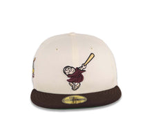 Load image into Gallery viewer, San Diego Padres New Era MLB 59FIFTY 5950 Fitted Cap Hat Cream Crown Dark Brown Visor Maroon/Yellow Swinging Friar Logo 40th Anniversary Side Patch