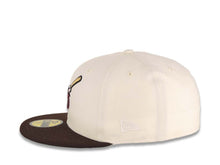 Load image into Gallery viewer, San Diego Padres New Era MLB 59FIFTY 5950 Fitted Cap Hat Cream Crown Dark Brown Visor Maroon/Yellow Swinging Friar Logo 40th Anniversary Side Patch