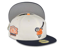 Load image into Gallery viewer, San Diego Padres New Era MLB 59FIFTY 5950 Fitted Cap Hat Cream Crown Navy Visor Light Orange/Brown Swinging Friar Logo Stadium Side Patch Gray UV