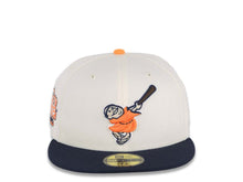 Load image into Gallery viewer, San Diego Padres New Era MLB 59FIFTY 5950 Fitted Cap Hat Cream Crown Navy Visor Light Orange/Brown Swinging Friar Logo Stadium Side Patch Gray UV