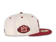 Load image into Gallery viewer, San Diego Padres New Era MLB 59FIFTY 5950 Fitted Cap Hat Cream Crown Cardinal Visor Caridnal/Dark Brown Logo 50th Anniversary Side Patch Khaki UV