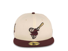 Load image into Gallery viewer, San Diego Padres New Era MLB 59FIFTY 5950 Fitted Cap Hat Cream Crown Maroon Visor Maroon/Metallic Gold Swinging Friar Logo 40th Anniversary Side Patch