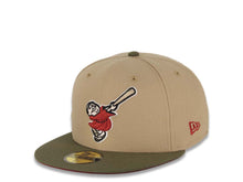Load image into Gallery viewer, San Diego Padres New Era MLB 59FIFTY 5950 Fitted Cap Hat Khaki Crown Olive Visor Cardinal/Khaki Swinging Friar Logo 40th Anniversary Side Patch