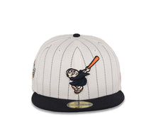 Load image into Gallery viewer, San Diego Padres New Era MLB 59FIFTY 5950 Fitted Cap Hat White Pinstripe Crown Navy Blue Visor Navy Blue/Orange Logo 1998 World Series Side Patch