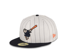 Load image into Gallery viewer, San Diego Padres New Era MLB 59FIFTY 5950 Fitted Cap Hat White Pinstripe Crown Navy Blue Visor Navy Blue/Orange Logo 1998 World Series Side Patch