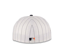 Load image into Gallery viewer, San Diego Padres New Era MLB 59FIFTY 5950 Fitted Cap Hat White Pinstripe Crown Navy Blue Visor Navy Blue/Orange Logo 1998 World Series Side Patch