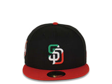 Load image into Gallery viewer, San Diego Padres New Era MLB 59FIFTY 5950 Fitted Cap Hat Black Crown Red Visor Green/White/Red Logo 40th Anniversary Side Patch Green UV