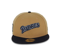 Load image into Gallery viewer, San Diego Padres New Era MLB 59FIFTY 5950 Fitted Cap Hat Wheat Crown Navy Blue Visor Navy Blue/White Logo 40th Anniversary Side Patch Black UV