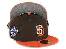 Load image into Gallery viewer, San Diego Padres New Era MLB 59FIFTY 5950 Fitted Cap Hat Brown Crown Orange Visor White/Orange Logo 1998 World Series Side Patch Gray UV