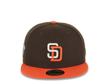 Load image into Gallery viewer, San Diego Padres New Era MLB 59FIFTY 5950 Fitted Cap Hat Brown Crown Orange Visor White/Orange Logo 1998 World Series Side Patch Gray UV