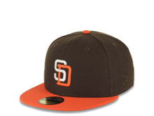 Load image into Gallery viewer, San Diego Padres New Era MLB 59FIFTY 5950 Fitted Cap Hat Brown Crown Orange Visor White/Orange Logo 1998 World Series Side Patch Gray UV