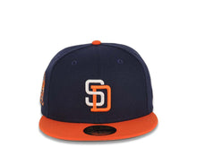Load image into Gallery viewer, San Diego Padres New Era MLB 59FIFTY 5950 Fitted Cap Hat Navy Crown Orange Visor White/Orange Logo 25th Anniversary Side Patch Gray UV