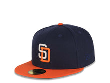Load image into Gallery viewer, San Diego Padres New Era MLB 59FIFTY 5950 Fitted Cap Hat Navy Crown Orange Visor White/Orange Logo 25th Anniversary Side Patch Gray UV