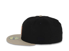 Load image into Gallery viewer, San Diego Padres New Era MLB 59FIFTY 5950 Fitted Cap Hat Black Crown Khaki Visor Khaki/Metallic Brown Logo 25th Anniversary Side Patch Dark Orange UV