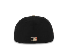 Load image into Gallery viewer, San Diego Padres New Era MLB 59FIFTY 5950 Fitted Cap Hat Black Crown Khaki Visor Khaki/Metallic Brown Logo 25th Anniversary Side Patch Dark Orange UV