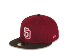 Load image into Gallery viewer, San Diego Padres New Era MLB 59FIFTY 5950 Fitted Cap Hat Cardinal Crown Brown Visor Cream/Dark Pink Logo 40th Anniversary Side Patch Pink UV