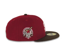 Load image into Gallery viewer, San Diego Padres New Era MLB 59FIFTY 5950 Fitted Cap Hat Cardinal Crown Brown Visor Cream/Dark Pink Logo 40th Anniversary Side Patch Pink UV