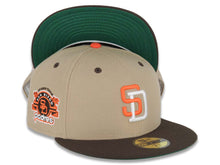 Load image into Gallery viewer, San Diego Padres New Era MLB 59FIFTY 5950 Fitted Cap Hat Khaki Crown Brown Visor Orange/White Logo Stadium Side Patch Green UV