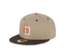 Load image into Gallery viewer, San Diego Padres New Era MLB 59FIFTY 5950 Fitted Cap Hat Khaki Crown Brown Visor Orange/White Logo Stadium Side Patch Green UV